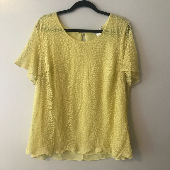 CJ Banks Yellow Lace Keyhole Blouse - Picture 2 of 5